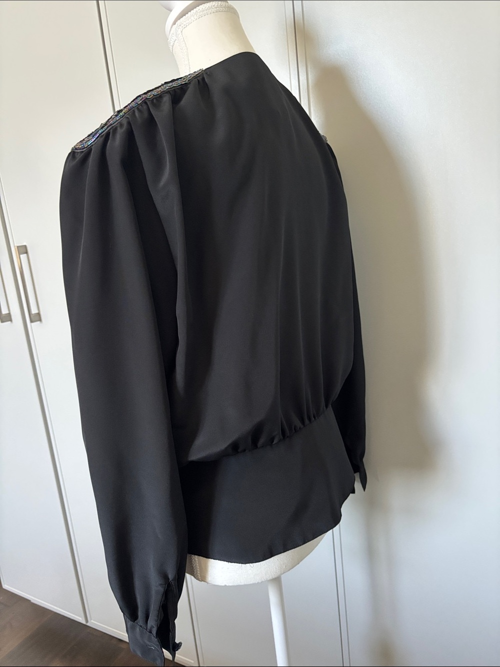 Black Embellished Shoulder Wrap Blouse - Vintage - Picture 3 of 8
